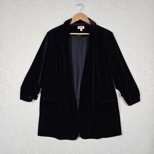 Evri Velvet Cardigan Jacket sz 1X Black Open Front Pockets Evening Goth Holiday